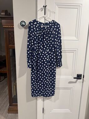 Boden Portia French Navy Polka Dot Long Sleeve Dress Size 4